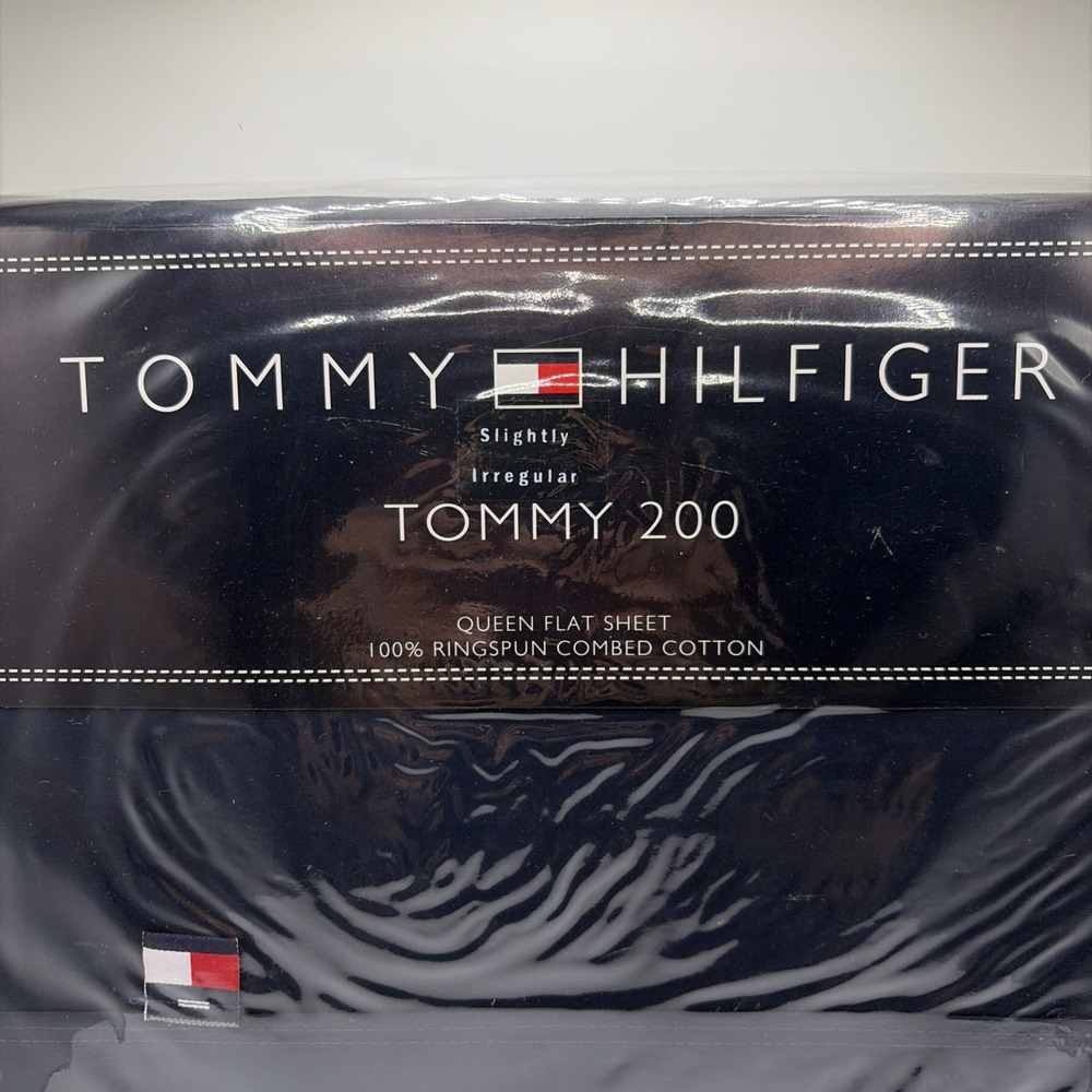 Vtg Tommy Hilfiger TOMMY 200 Queen Flat Sheet Navy Blue 100%Ring Spun Cotton NIP - Picture 2 of 8